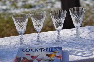 Vintage CRYSTAL Diamond Optic Wine glasses,  Set of 4,  circa 1950 ' s, 3