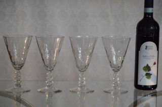 Vintage CRYSTAL Diamond Optic Wine glasses,  Set of 4,  circa 1950 ' s, 7