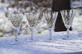 Vintage CRYSTAL Diamond Optic Wine glasses,  Set of 4,  circa 1950 ' s, 8