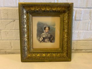 Antique Watercolor & Drawing Signed W/ Monogram Portrait Of Girl / Woman