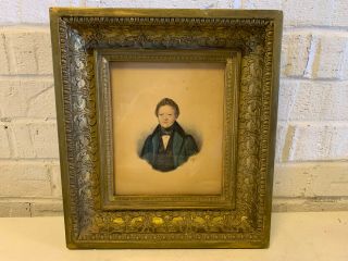 Antique Watercolor & Drawing Signed W/ Monogram Portrait Of Young Man Gentleman