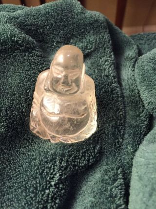 Lovely Vintage Chinese Carved Rock Crystal Sitting Buddha