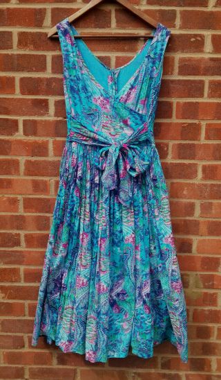 Vintage Monsoon Multicoloured Dress 100 Cotton Uk Size 14 Fr 42 D 40
