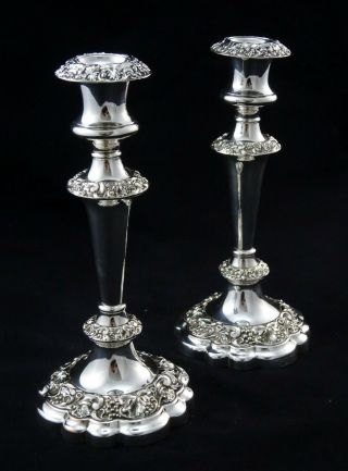 English Fattorini & Sons Ornate Candlesticks Silver Plate On Copper