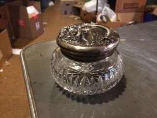 Antique Art Nouveau Sterling Silver Abp Cut Glass Dresser Powder Jar Poppies