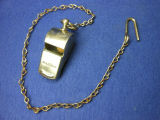 Vintage Military Chrome Plated Brass Whistle W/ Cork Ball / Pea & Chain