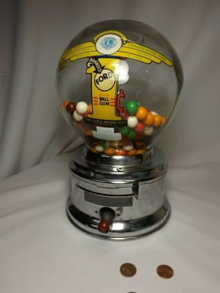 Vtg.  Ford Gum & Machine Co.  Inc.  - 1 Cent Gumball Machine - Htf Decal On Globe