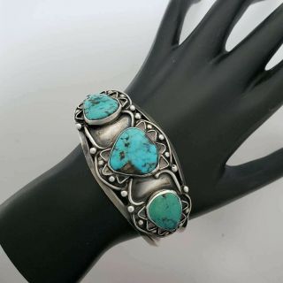 Vintage Old Pawn Turquoise Sterling Silver Cuff Bracelet Wb5 - Stc2
