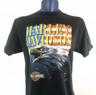 Vintage 3d Emblem Harley Davidson T Shirt Mens L Patriotic Flag Eagle 50/50 Usa