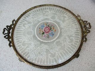 A Vintage Petit Point Petite Point Dressing Table Round Circular Tray.