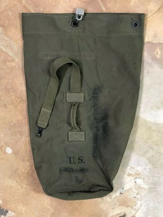 1943 Ww2 Us Army Canvas Duffel Bag Veteran Named Finnerty Lock Overseas