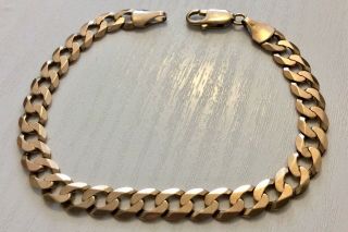 Quality Gents Vintage Full Hallmarked Solid 9 Carat Gold Curb Bracelet 9ct