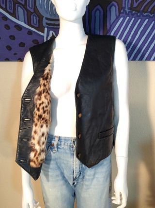 Martucci Tannery Alligator Vintage Black Leather Vest Lippi Fur Lining Size Xxl