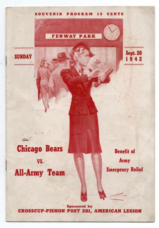 Chicago Bears Vs Eastern Army All - Stars Vintage 1942 Nfl Program (fenway Park)