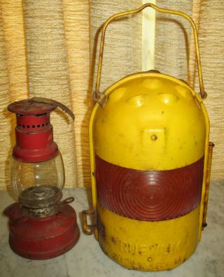 Vintage Rare Germany Rhewum Yellow Double Sided Oil Lamp Road Flare Smudge Pot