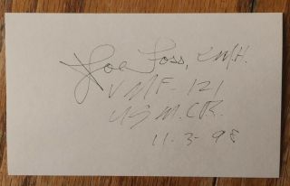 Wwii Usmc Ace Joe Foss Moh Autographed Signed Card Afl F4u Corsair 26 Victories