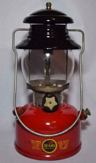 Vtg.  1964 Sears Roebuck Red & Black Camp Lantern W Globe - Single Mantel