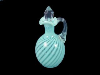 Vintage Fenton Blue Opalescent Swirl Cruet And Stopper - -