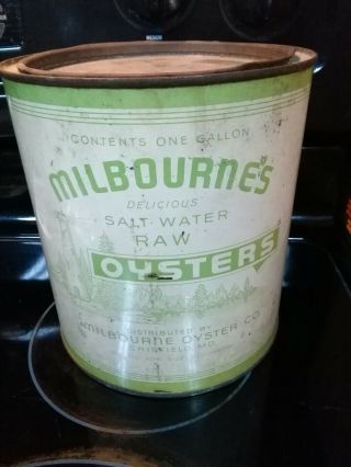 Vintage Antique Rare Milbourne’s Raw Oysters Crisfield,  Md.  Advertising Tin Can