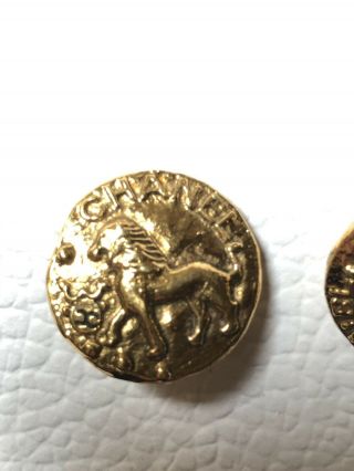 Rare Signed Authentic 2 CC 3 Chanel Gold Clip On earrings horse motif vintage 3
