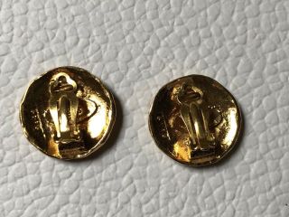 Rare Signed Authentic 2 CC 3 Chanel Gold Clip On earrings horse motif vintage 4