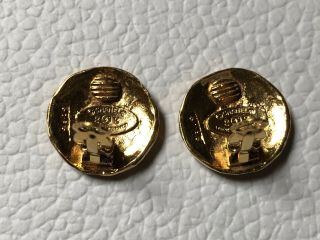Rare Signed Authentic 2 CC 3 Chanel Gold Clip On earrings horse motif vintage 5