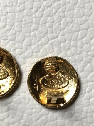 Rare Signed Authentic 2 CC 3 Chanel Gold Clip On earrings horse motif vintage 6