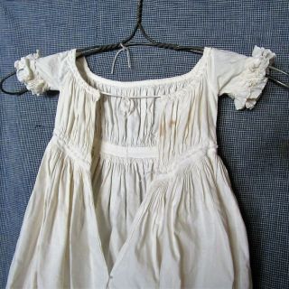 Antique Child’s Baby DRESS 1830 ' s - 1850s WHITE DOLL RUFFLE TRIM SLEEVES SQ NECK 2