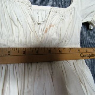 Antique Child’s Baby DRESS 1830 ' s - 1850s WHITE DOLL RUFFLE TRIM SLEEVES SQ NECK 6