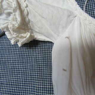 Antique Child’s Baby DRESS 1830 ' s - 1850s WHITE DOLL RUFFLE TRIM SLEEVES SQ NECK 7