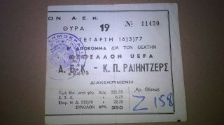 Aek Athens - Qpr Queens Park Rangers 3 - 0 Uefa Cup Vintage Ticket 1977 Greece
