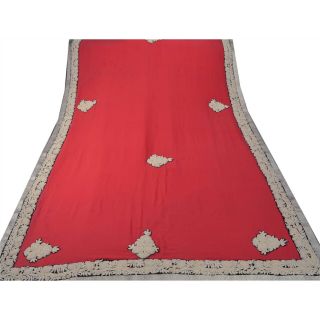 Sanskriti Vintage Red Heavy Saree Pure Georgette Silk Embroidered Fabric Sari