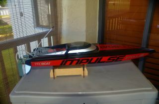 Rare Black & Orange Pro Boat Impulse 31 " Deep V Brushless Rc Boat V1 Hull