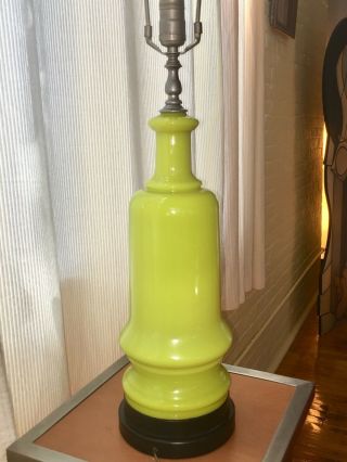 Vintage Mid Century Modern Marbro ? Tall Swedish Art Glass Table Lamp Chartreuse