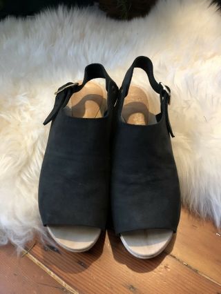Bryr Black Suzie Spanish Toe Nubuck Mid Heel Clogs - Size 8 (38)