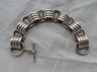 Vintage Heavy Mexican Silver Statement Ribbed Link Chain Bracelet 53.  4g Estate