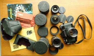 Vintage Asahi Pentax Es Slr 35mm Camera With 3 Takumar Lenses Japan 1970s