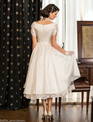 2019 Vintage Wedding Dresses Ball Bridal Gown Short Satin Tea Length Plus Size 2