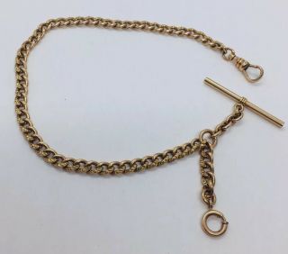 Antique Victorian Yellow Gold Filled Repousse Link Fob Watch Chain Necklace 12”