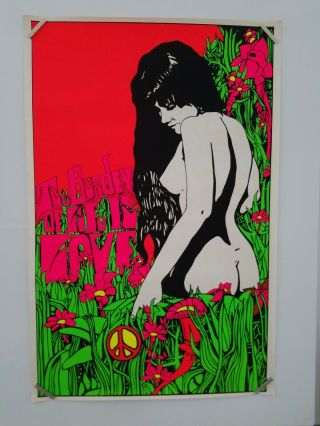 Vtg Unmarked Poster Prints " Burden Of Life " Hippie Black Light Poster