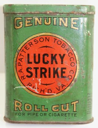 Vintage Lucky Strike Sample Size Pocket Advertising Tobacco Tin Can Patterson