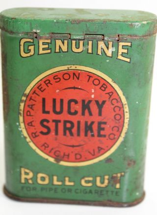 VINTAGE Lucky Strike Sample Size Pocket ADVERTISING TOBACCO TIN Can Patterson 3