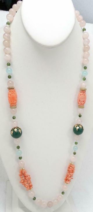 Vtg Christian Dior Quartz Bead,  Faux Chinese Coral Bead Necklace 1960’s – 1970’s