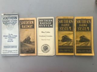 5 Vintage 1910s - 20s Southern Railway Train Railroad Timetabkes