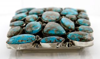 Very Rare 1980 ' s Zuni Dishta Natural Blue Turquoise Cluster.  925 Belt Buckle 4
