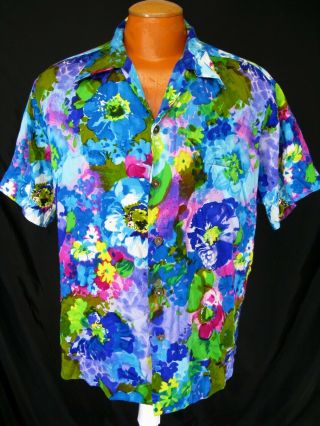 Mens Vintage Sun Fashions Colorful Bark Cloth Surfer Hawaiian Lounge Shirt Xl