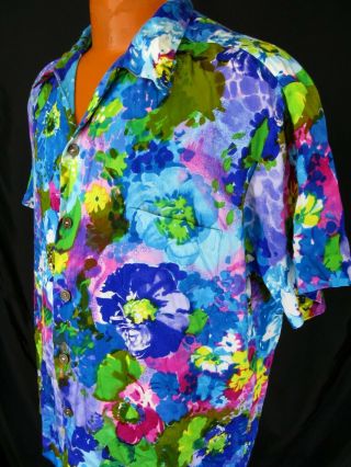 Mens Vintage Sun Fashions Colorful Bark Cloth Surfer Hawaiian Lounge Shirt XL 2