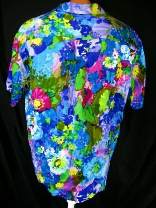 Mens Vintage Sun Fashions Colorful Bark Cloth Surfer Hawaiian Lounge Shirt XL 3