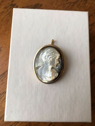Vintage 14 K Yellow Gold Mother Of Pearl Cameo Pendant Brooch Pin 5 Gm