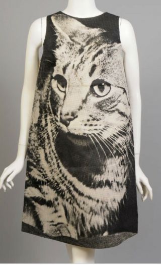 In Package (nip) Vintage Harry Gordon Cat Poster Dress - Retro Mod Vtg 1968